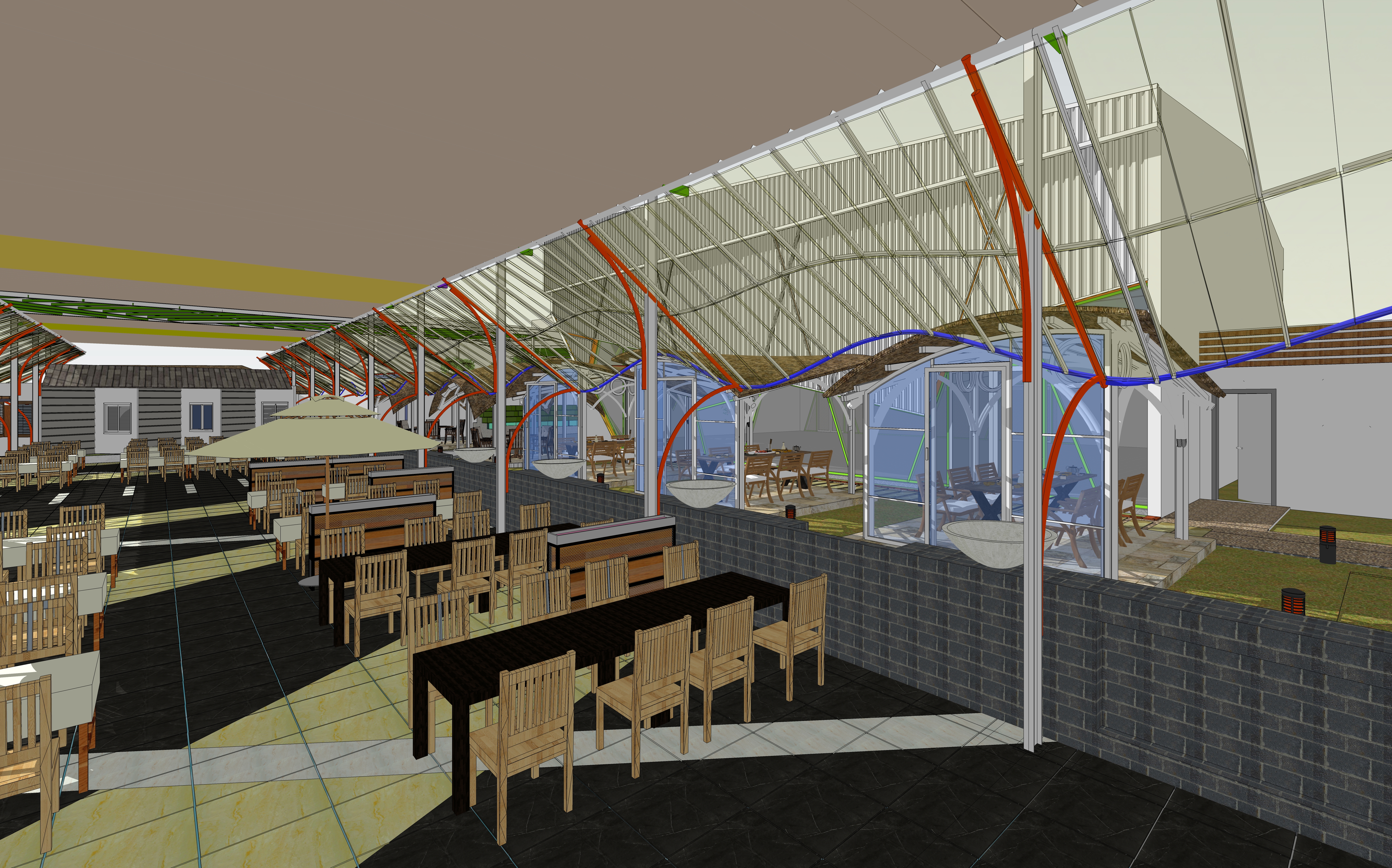 Full sketchup nhà hàng ven sông